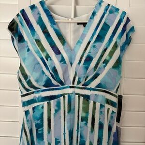 Maggy London Teal and White Striped Dress